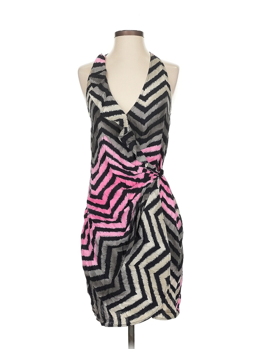 Parker Sz S, Silk Chevron Wrap Mini Dress